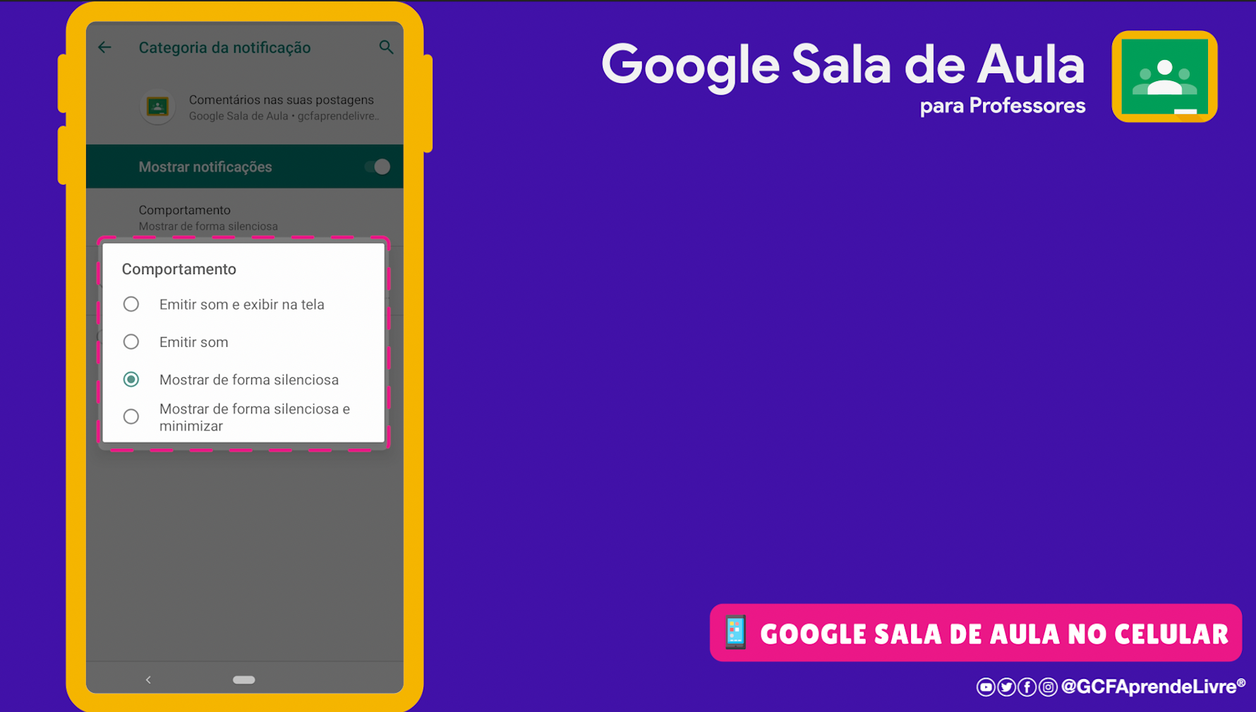 como ativar ou desativar as notificações do Google Sala de Aula 8